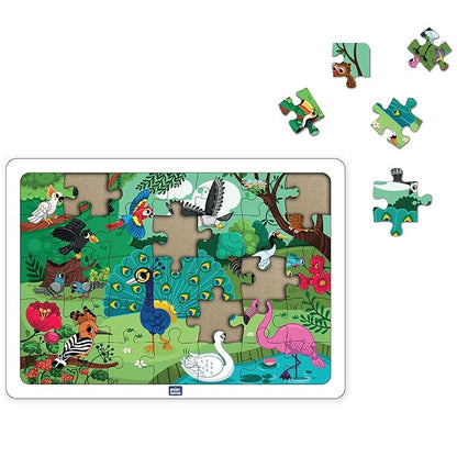 Mini Leaves 35 Piece Puzzle for Kids | Jungle Birds Jigsaw Puzzle | Educational Toys for Kids 3+ Years With Wooden Tray