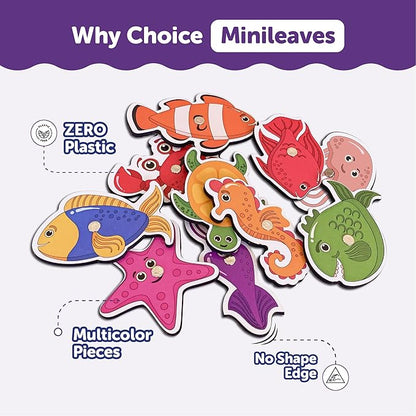 Mini Leaves Fishing Tray Wooden Round Fish Catching Tray Magnetic Fishing Game for Kids Fishing Toy Educational Toys | 10 Pieces