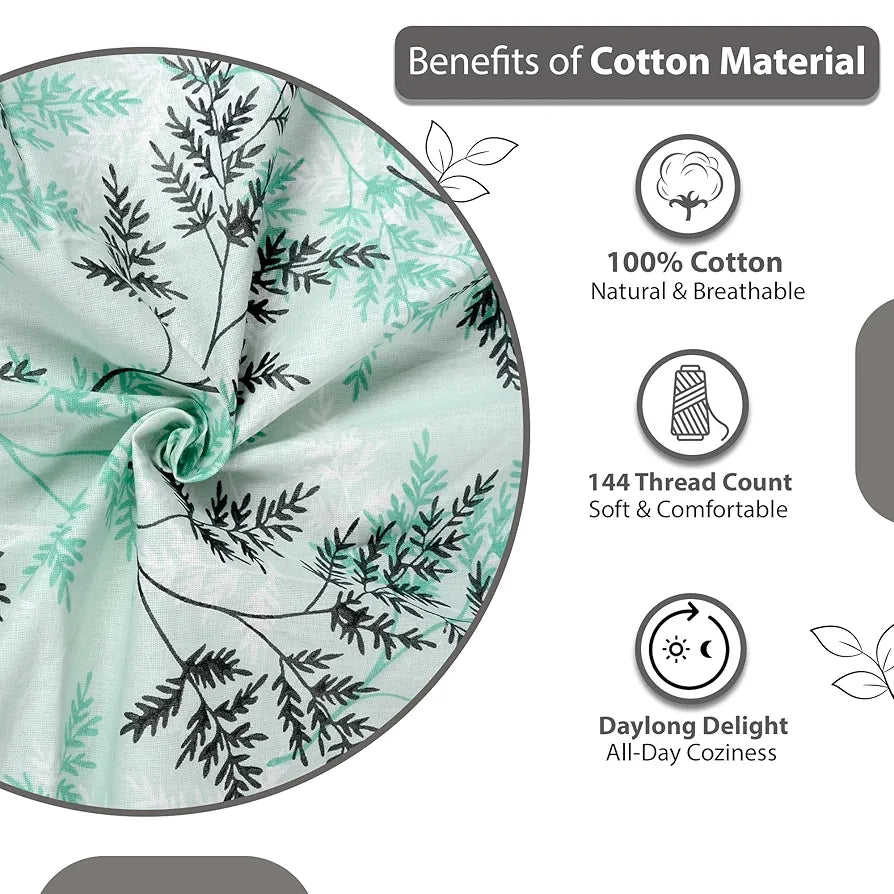 Divine Casa 100% Cotton Bedsheet for Single Bed, 144 TC Bedsheet Single Size Bed Cotton with 1 Pillow Cover Colour Aqua Mist