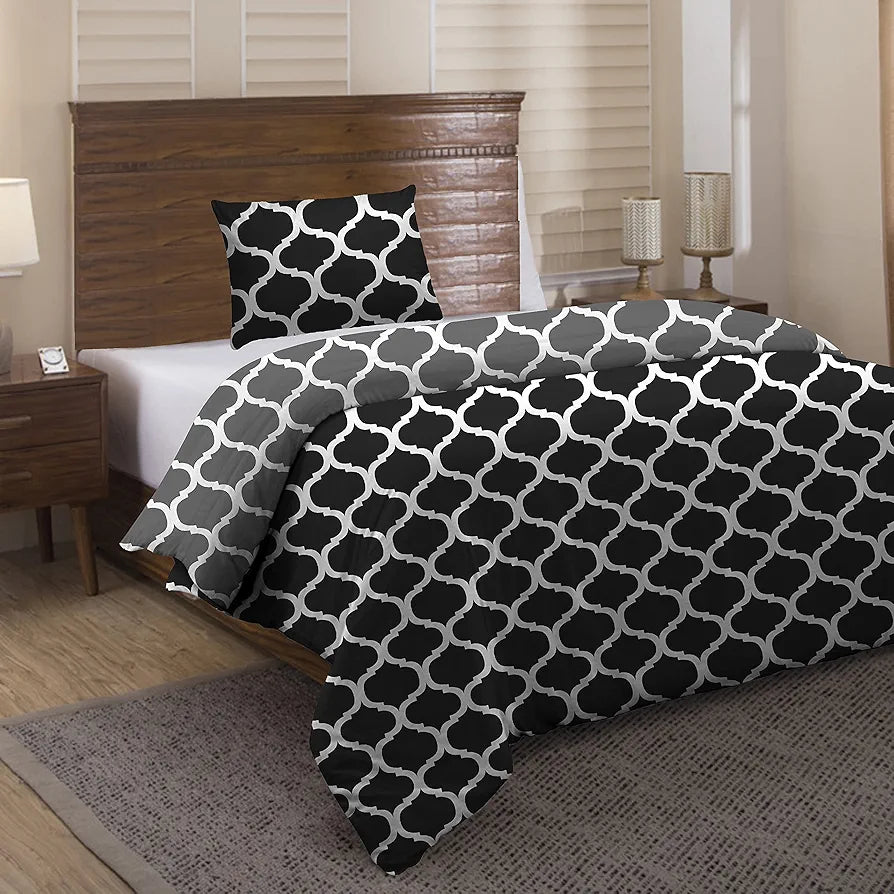 Divine Casa Microfiber Reversible Single Bed AC Duvet Cover with 1 Pillow Cover for Quilt Comforter Blanket Colour Black Grey
