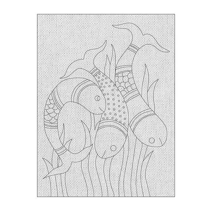 Hobby India Self Painting Colour Full Fish Canvas - Gond Art | Pre-designed Canvas Board