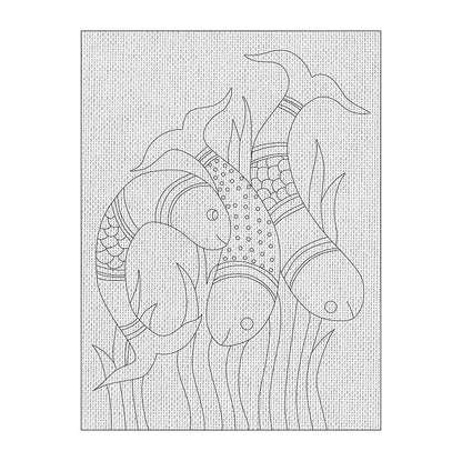 Hobby India Self Painting Colour Full Fish Canvas - Gond Art | Pre-designed Canvas Board
