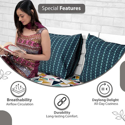 Divine Casa Double Size Bedsheet for Double Bed 144 TC Pure Cotton Queen Size with 2 Pillow Covers Geometric Colour Multicolor