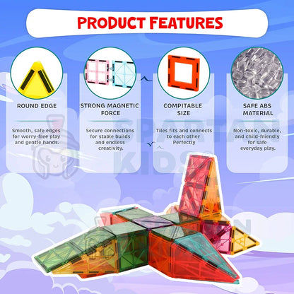 SPARTAN KIDS® Premium Magnetic Tiles for Kids  Magnetic Building Blocks for Kids 3 4 5 6 7 8 Years, Constructing & Learning Builder Educational Kids Magnetic Blocks Game