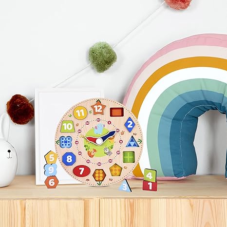 Webby Wooden Early Educational Teaching Clock-Time Toy for Kids 12 Pieces Multicolor