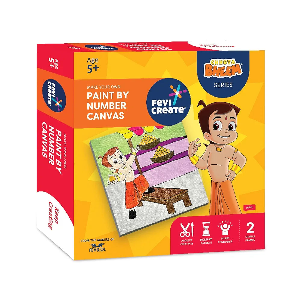 Fevicreate Chhota Bheem Chhutki Paint by Numbers Kit | With 2 printed canvas for painting | All in one DIY Kit | Birthday Gift | Screen-Free Learning | By Fevicol | Best Gift for Boys & Girls 5+ years