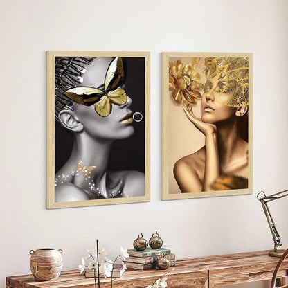 ArtX Paper Women Aesthetic Wall Decor Paintings with Frame AXII-20-GRL Set Of 2