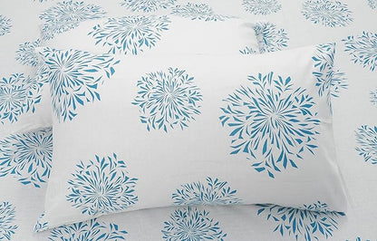 Huesland by Ahmedabad Cotton 144 TC Cotton Pillow Covers Set of 2 | White (Blue Print)