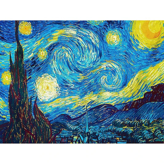 HASTHIP Diamond Painting Kit, 5D Diamond Painting Kit, The Starry Night By Master Van Gogh, Rhinestone Extremely Shiny Diamond Painting Art, Abstract Style Room Decoration 