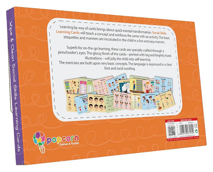 Popcorn Games & Puzzles Interactive Social_Skills Flash Cards 2+ Years Kids: Enhance Communication with Reusable Wipe & Clean Learning Cards 16 Cards with Wipe & Clean Marker