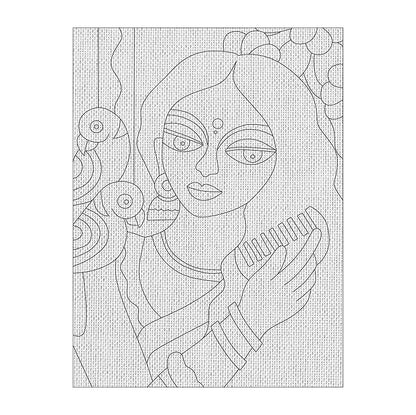 Hobby India Self Painting Beautiful Canvas - Madhubani Art | Pre-designed Canvas Board 12 X 9 / Acrylic Paints 12 Shades Set of 2 Round Brushes