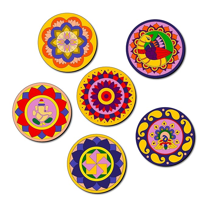 Mini Leaves Wooden Mandala Painting Kit Tea Coasters Rangoli Art and Craft Kit for Girls Boys 9-12 Years Coaster DIY Kit | Set of 6