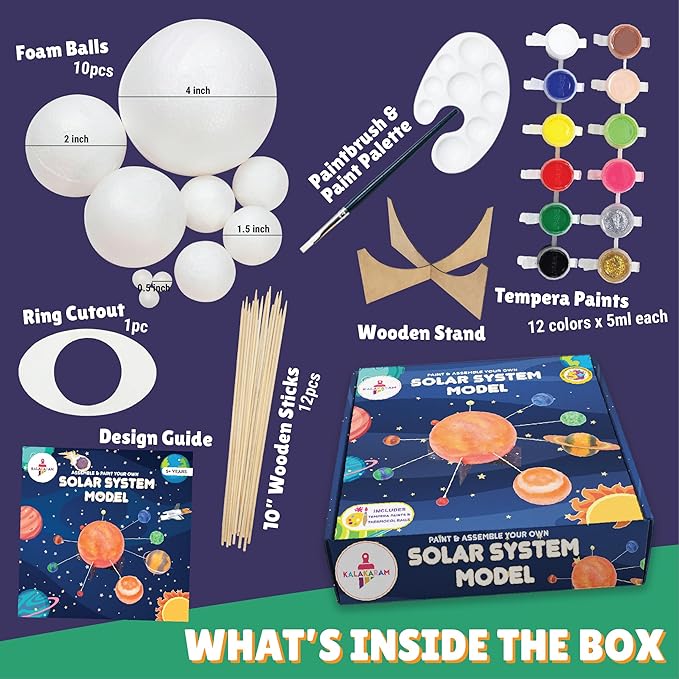 Kalakaram Diy Solar System Kit, Paint and Assemble Solar System Model Kit for School Project | Activity Kit for Kids | Educational Kit for Kids