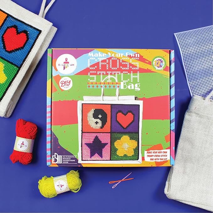Kalakaram Make Your Own Cross Stitch Bag, Easy and Beginner Friendly Diy Cross Stitch Embroidery Kit | Kids Art and Craft Educational Kit