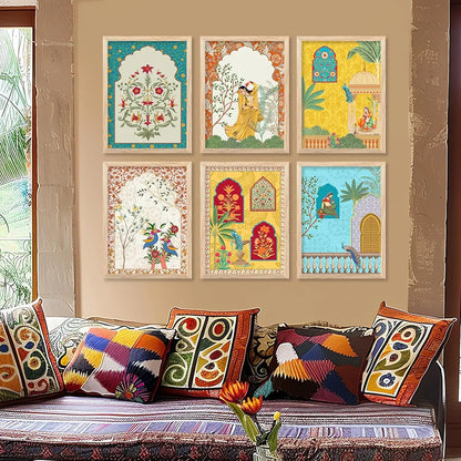 Kotart Traditional Indian Wall Art Madhubani Paintings for Living Room Pichwai Art Painting set of 6 E