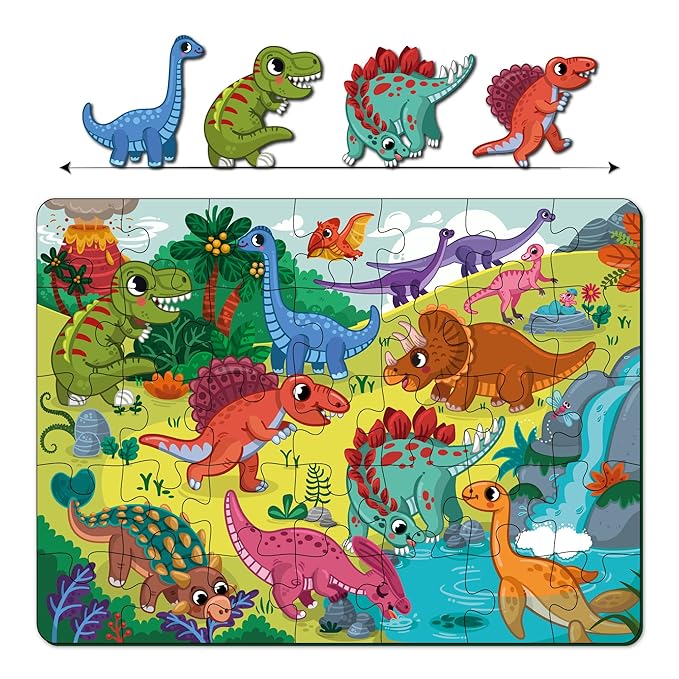 Mini Leaves 48 Piece Wooden Puzzle for Kids & Adults | Dinosaurs Jigsaw Puzzle | Fun & Challenging Floor Wooden Puzzle Game