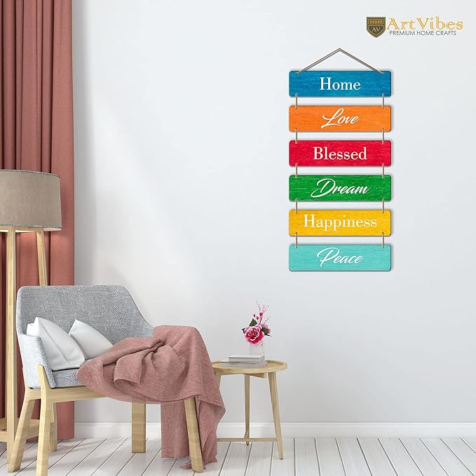 Artvibes Decorative Wall Hanging Wooden Art Decoration Item for Living Room | Quotes Decor Painting | Set of 6