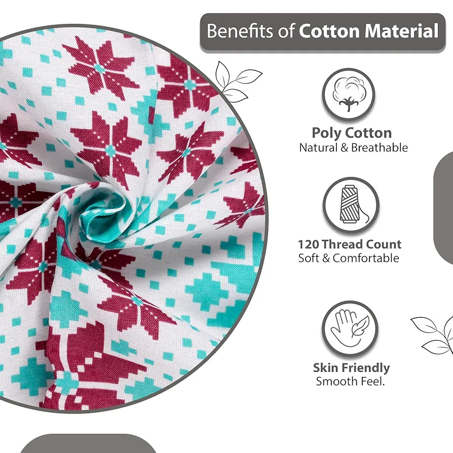 Divine Casa 144 TC Cotton Bedsheet for Single Bed with 1 Pillow Cover Colour Aqua Scarlet