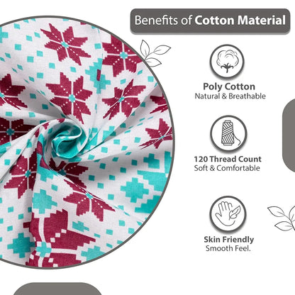 Divine Casa 144 TC Cotton Bedsheet for Single Bed with 1 Pillow Cover Colour Aqua Scarlet