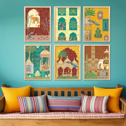 Kotart Traditional Indian Wall Art Madhubani Paintings for Living Room Framed Wall Painting Pichwai Art Painting set of 6 D