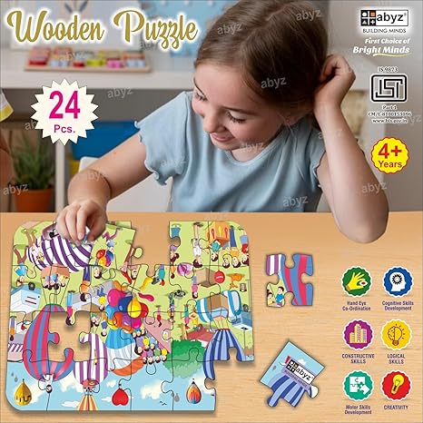ABYZ Wooden Jigsaw Puzzles for Kids AIR Ballon Jigsaw Puzzle for Kids of Age 4-6 Years 24 Pcs Puzzle
