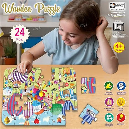 ABYZ Wooden Jigsaw Puzzles for Kids AIR Ballon Jigsaw Puzzle for Kids of Age 4-6 Years 24 Pcs Puzzle