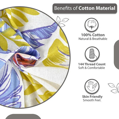 Divine Casa 144 TC Cotton Double Bedsheet with 2 Pillow Covers Tropical Breeze Colour Lavender Gold