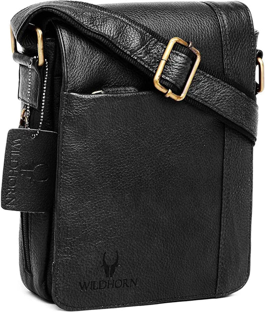 WildHorn Leather 8.5 inch Sling Messenger Bag for Men I Multipurpose Crossbody Bag I Travel Bag with Adjustable Strap I DIMENSION: L- 8.5inch H- 10.5inch W- 3inch