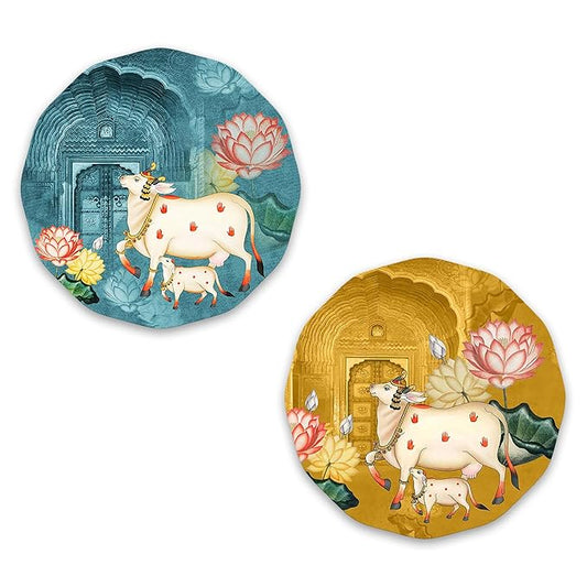 Artvibes Pichwai Round Shape Wooden Wall Hanging Decor | Decorative Hanging Items for Living Room