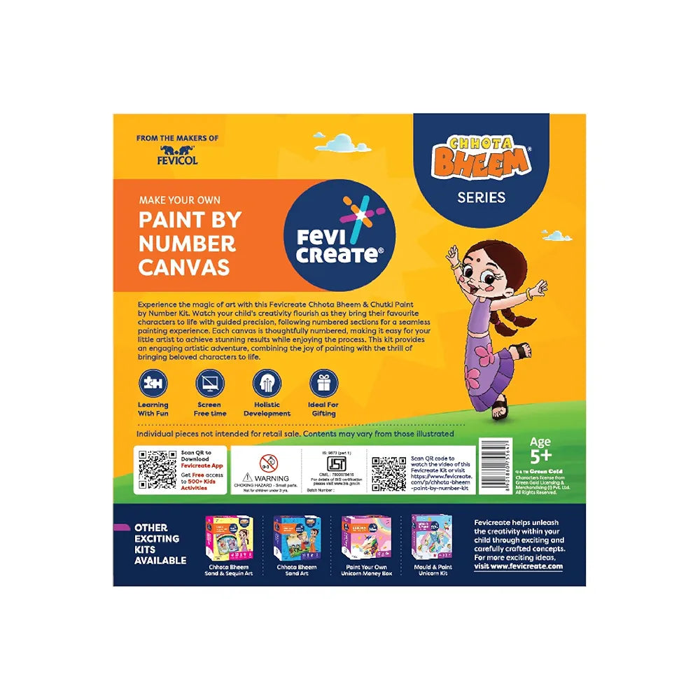 Fevicreate Chhota Bheem Chhutki Paint by Numbers Kit | With 2 printed canvas for painting | All in one DIY Kit | Birthday Gift | Screen-Free Learning | By Fevicol | Best Gift for Boys & Girls 5+ years