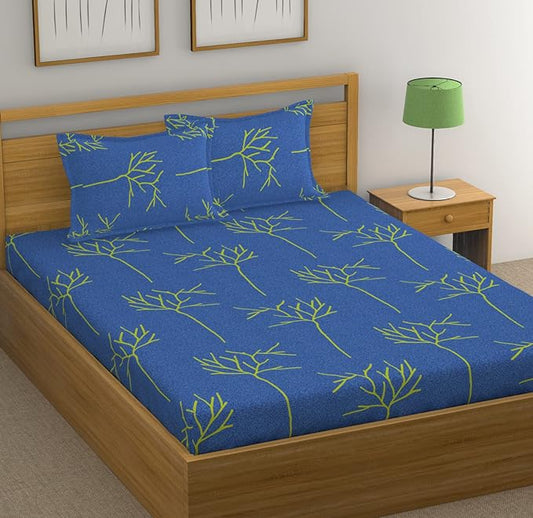Huesland by Ahmedabad Cotton 144 TC Cotton King Size Bedsheet with 2 Pillow Covers | Blue