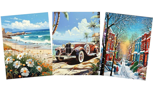 TULIP N TURTLE "Wave Wheel and Winter Set of Three Framed PBN Kits. DIY Acrylic Paint by Number Kit for Adults Beginner Painting by Number. DIY Painting Kit for Adults