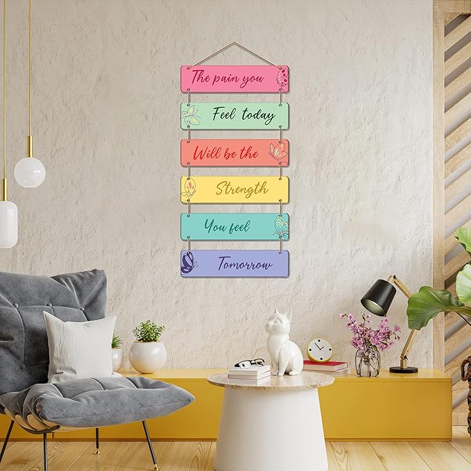 Artvibes Decorative Wall Hanging Wooden Art Decoration Item for Living Room | Quotes Decor Item | Set of 6