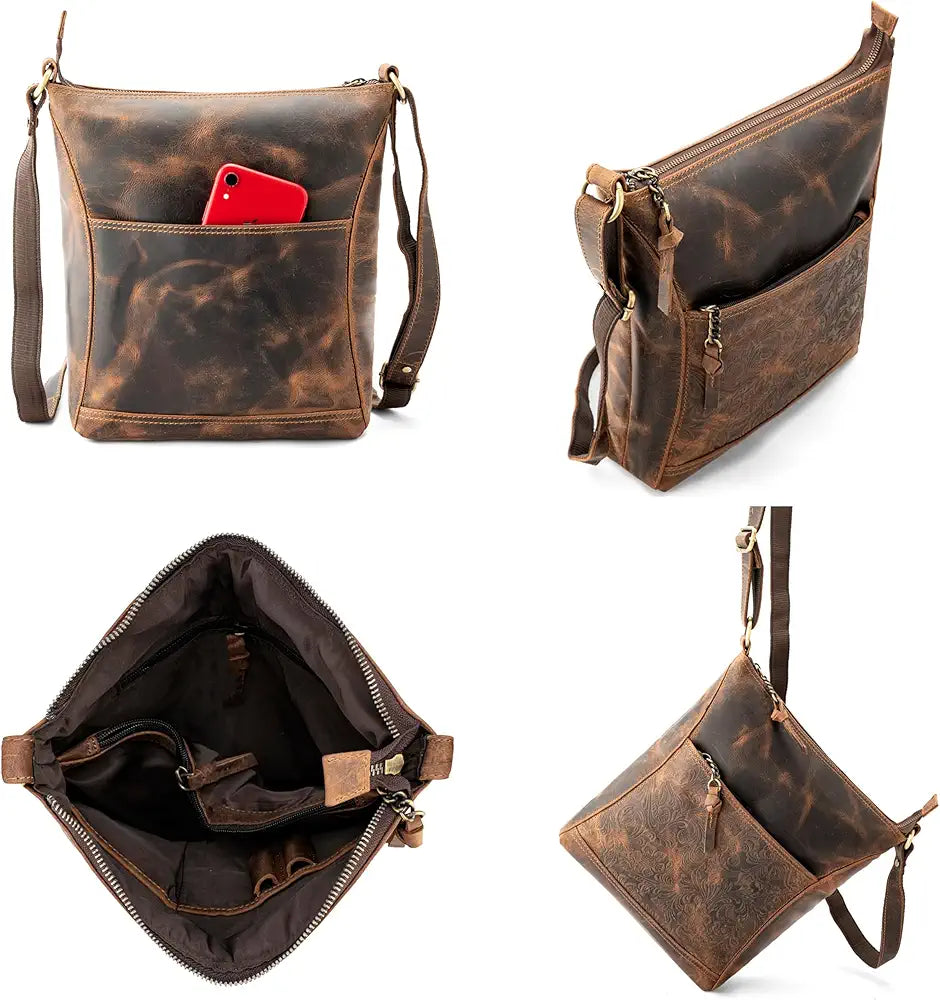Goatter Hunter Leather 11" Inch Sling Cross-BodyBag/Shoulder Bag for Girls And Women