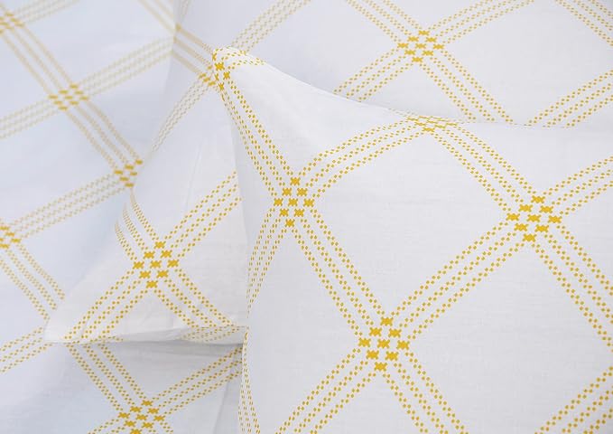 Huesland by Ahmedabad Cotton 186 TC Bedsheet for King Size Bed with 2 Pillow Covers | White (Yellow Pattern)