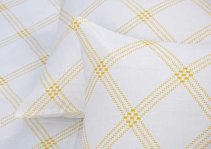 Huesland by Ahmedabad Cotton 186 TC Bedsheet for King Size Bed with 2 Pillow Covers | White (Yellow Pattern)