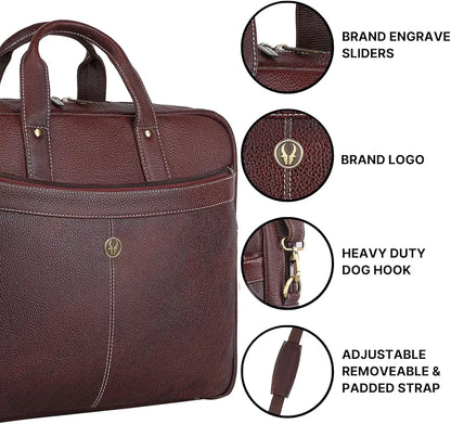 WildHorn Leather 15 inch Laptop Messenger Bag for Men I Padded Laptop Compartment with Adjustable Strap I Extra Zip Compartments I DIMENSION : L-16 inch W-3.2 inch H-13 inch