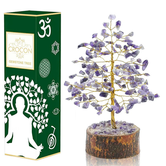 Crocon Amethyst Gemstone Money Tree Feng Shui Bonsai Golden Wire