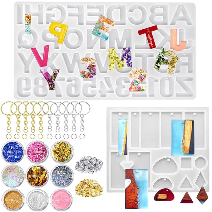 Craftinger Diy Alphabet & Keychain Making Mould Kit Set for Resin Art With Glitter, Pearl Mica Powder and More