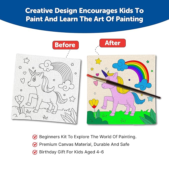 Mini Leaves Mini Canvas Art and Craft Paint Kit for Beginner With Wooden Easel, Colours, Painting Brush for Girls Boys 4-6 Years | Set of 4