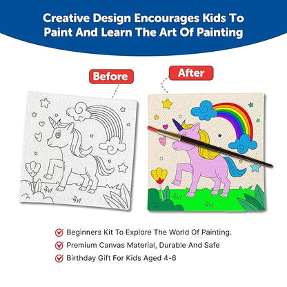 Mini Leaves Mini Canvas Art and Craft Paint Kit for Beginner With Wooden Easel, Colours, Painting Brush for Girls Boys 4-6 Years | Set of 4