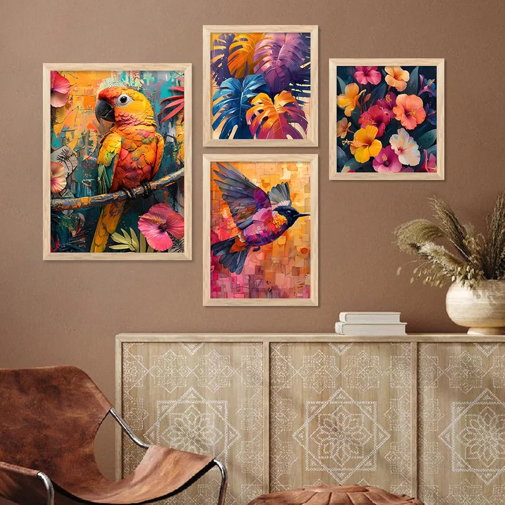 Kotart Floral Wall Art wall poster with Glass Frames Hanging for Wall frames Set of 4 big frames I