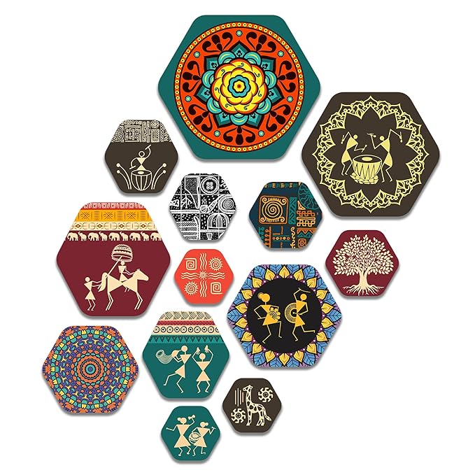 Artvibes Designer Wooden Wall Hanging Decoration for Home | Pack of 13 Pieces