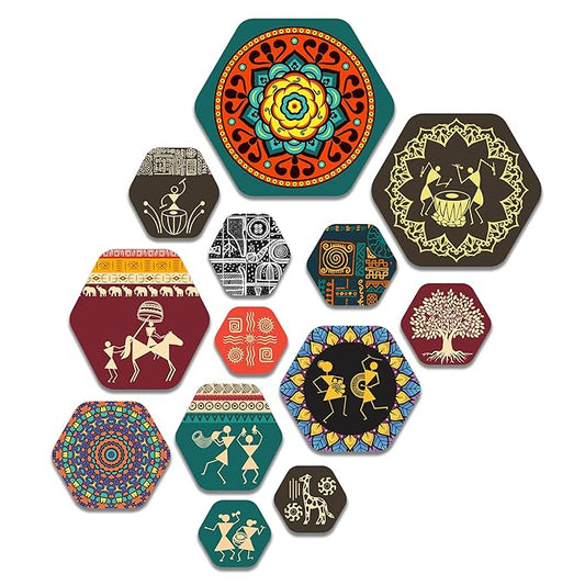 Artvibes Designer Wooden Wall Hanging Decoration for Home | Pack of 13 Pieces