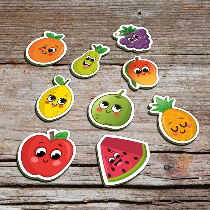 Mini Leaves Fruits Wooden Fridge Magnets | Colorful Shape Learning Toy Set | Preschool Refrigerator Magnet Toys