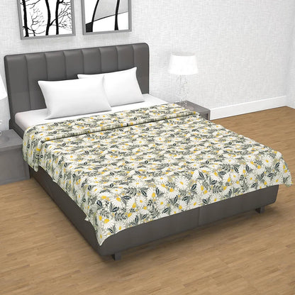 Divine Casa Floret 100% Cotton Double Dohar 120 GSM Soft & Lightweight Throw Blanket Colour Vintage Daisies