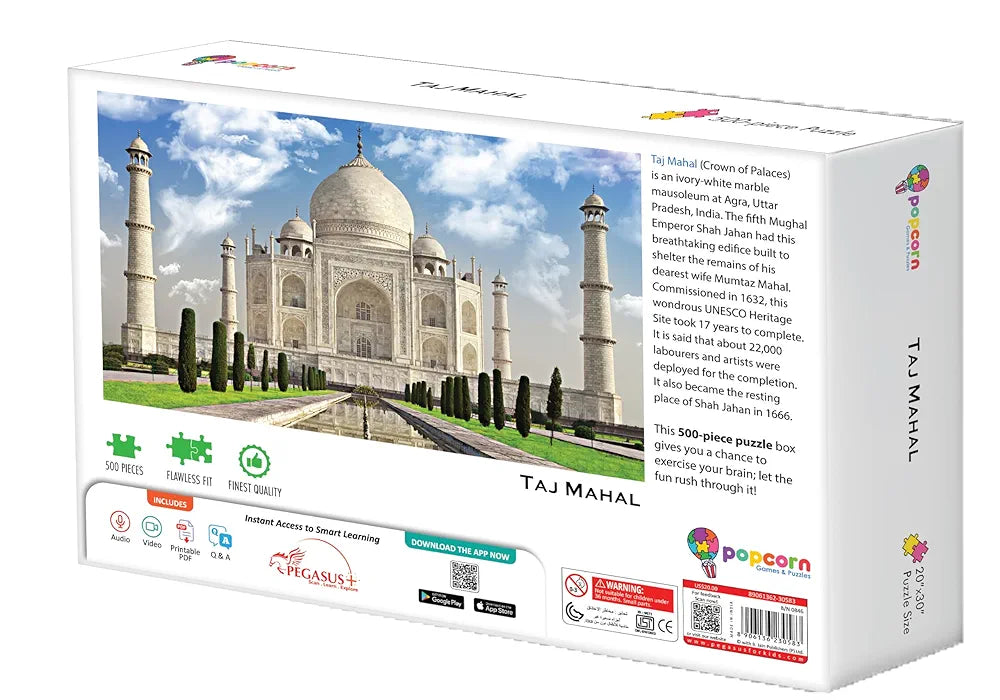 Popcorn Puzzle for kids Taj Mahal 500 Piece Jigsaw puzzles game for 7+ years old childrens and adults | Indoor Brain Booster games and gifts for boy and girl