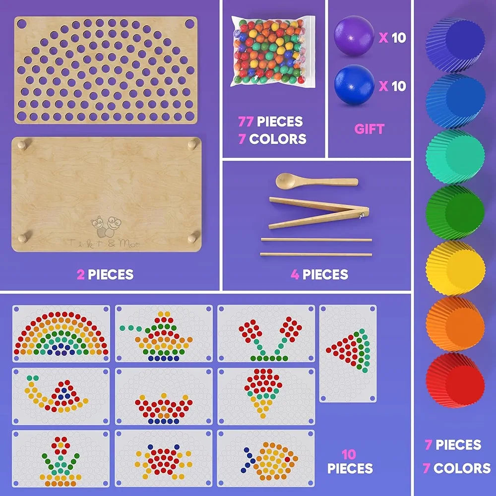 Trinkets & More Rainbow Cup Peg Board Puzzle Activity Montessori Game Toys Colour Sorting Matching Stacking Counting Balls Fine Motor Math Skills for Toddlers Boys and Girls 3 4 5 6 Years Old