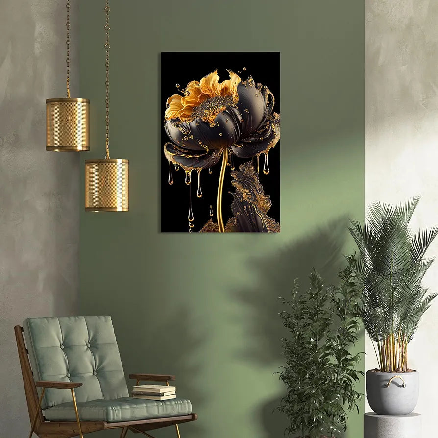 Kotart Modern Art Canvas Paintings for Bedroom Room Living Room Abstract Golden Floral Canvas Painting Style02