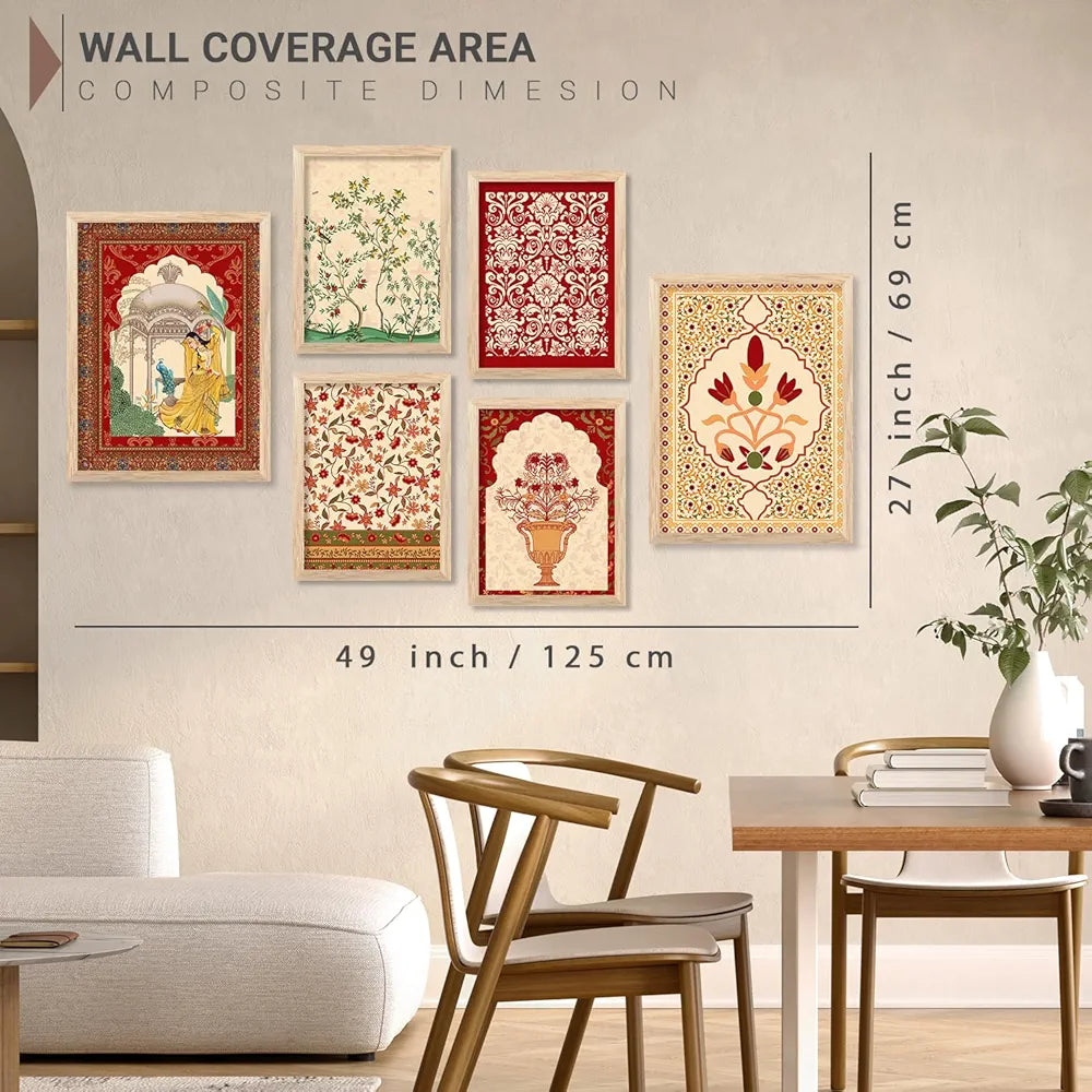 Kotart Madhubani Art Collection Painting with Frame Pack of 6 B